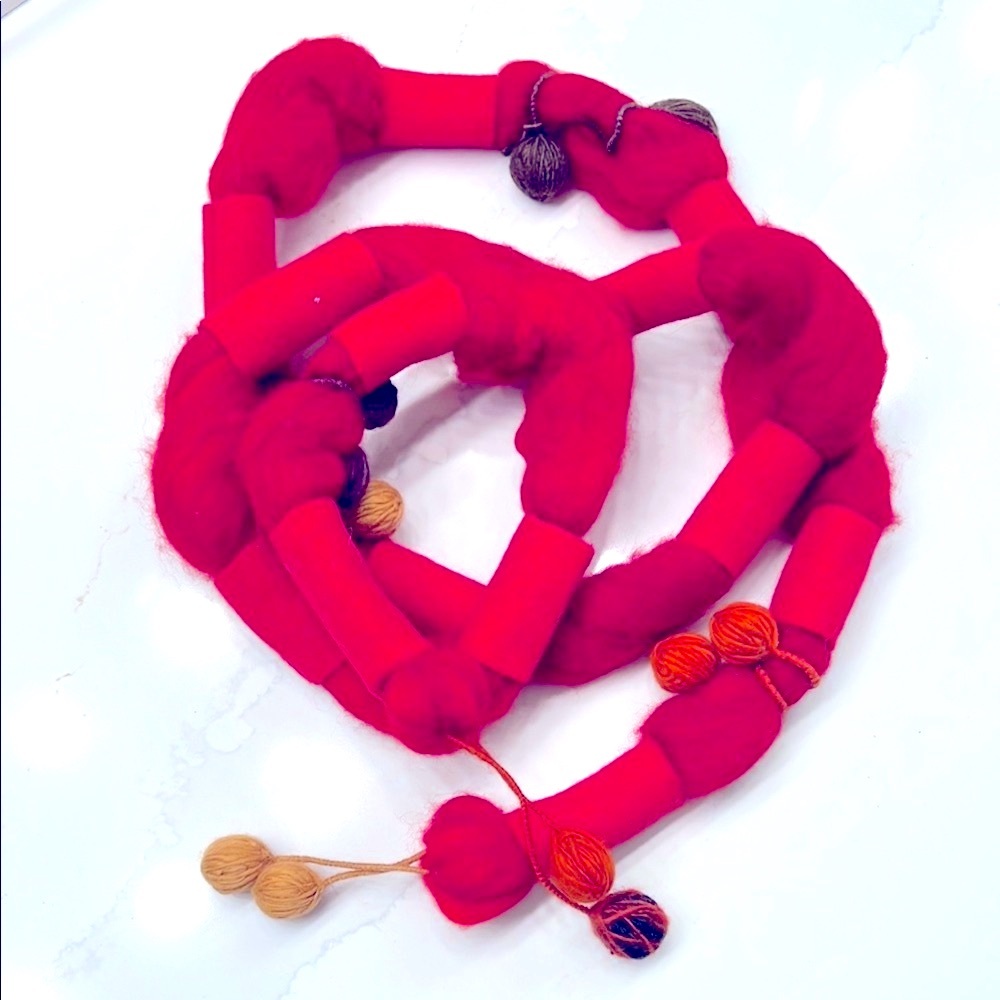 One of a kind handmade Red Scarf with Unique Accents